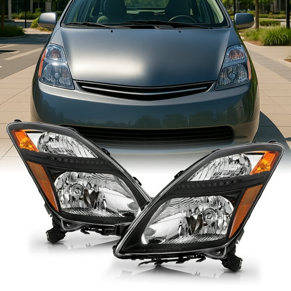AKKON - For Toyota Prius Halogen Type Black Headlights Driver Left + Passenger Right Side Replacement Pair Set