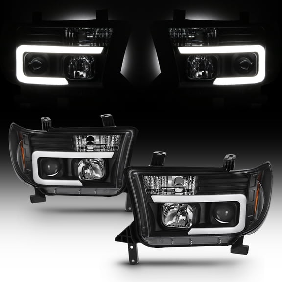 AKKON - For Toyota Tundra Sequoia LED DRL Light Tube Black Projector Replacement Headlights Left/Right Lamps