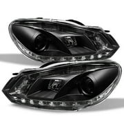 AKKON - For VW GTI Jetta R32 Black Bezel DRL Daylight LED Halogen Type Projector Headlights Replacement