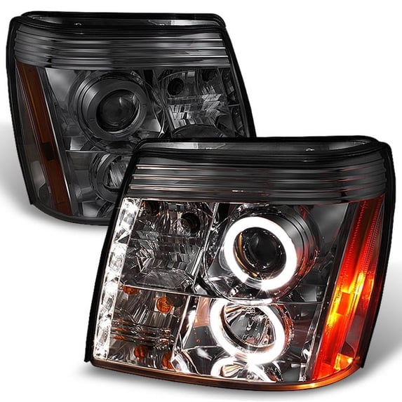 AKKON - [Halogen Type] For 2002-2006 Cadillac Escalade Smoked Smoke Ring DRL Daylight LED Strip Projector Headlights