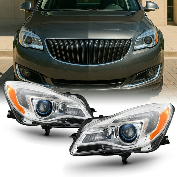 AKKON - Pair Replacement Fits 2014 2015 2016 2017 Buick Regal Halogen Projector Headlights Chrome Driver Left+Passenger Right