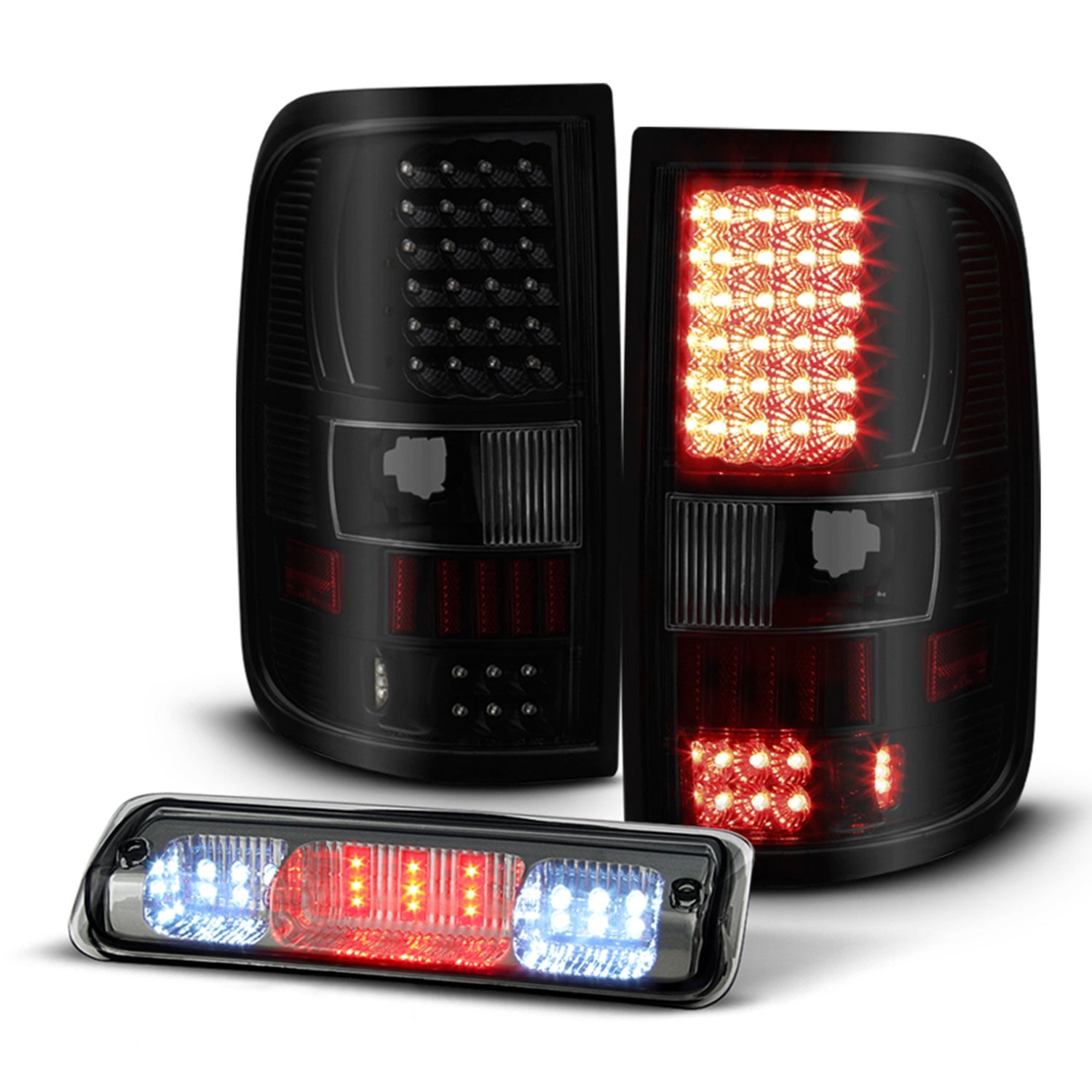 3PC] 2004-2008 Ford F150 Blk Smoke Full LED Tail Lights+LED 3rd Brake Lamps Set