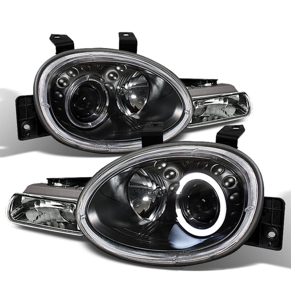 AKKON - [Upgraded Style]Fits 1995-1999 Dodge Neon & Plymouth Neon Rim DRL LED Projector Pair Headlights [Black Bezel]