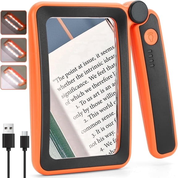 Magnifying Glass for Reading, Rechargeable Magnifier with Light, Folding Handheld Dimmable Rectangle Lighted Magnifier for Reading Book Small Print for Seniors Low Vision