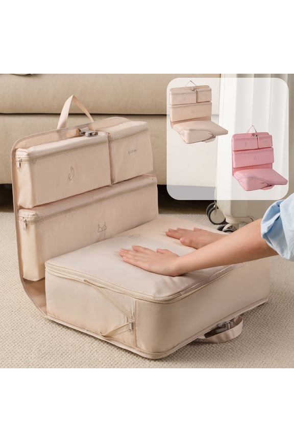 Compression Clothes Storage Bag, Multi-Pocket Organizer with Zipper, Portable Travel Packing Cube for Clothes, Coats, Space-Saving for Suitcase, Vacation【Pink, 17.7"×12.6"×3.2"】