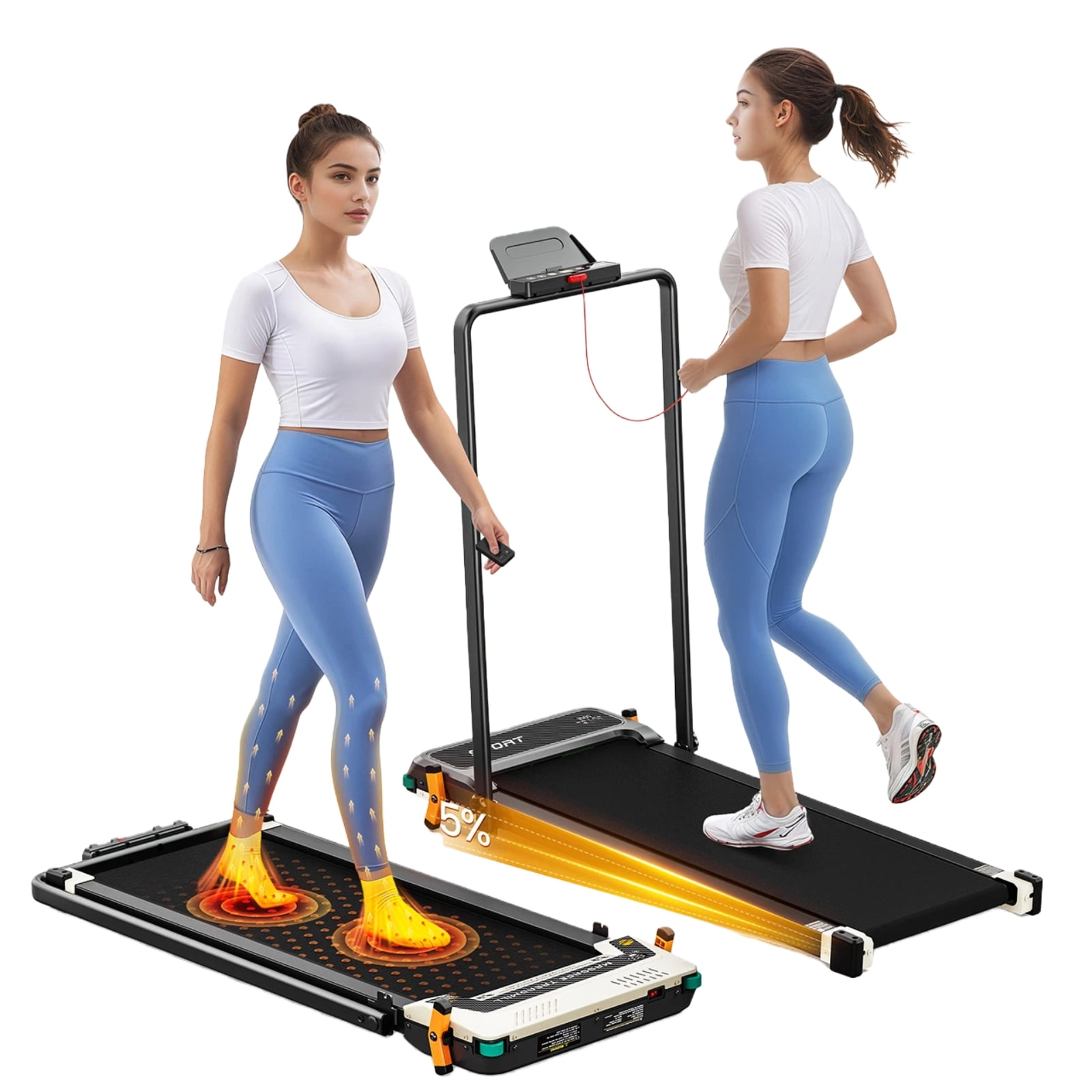 AKLUER 520A-B Dual-Sided Walking Pad Treadmill with 5% Incline, 2.5 HP Motor,Massage Function,LED Display,Remote Control,0.6–4 MPH,330 lbs Capacity