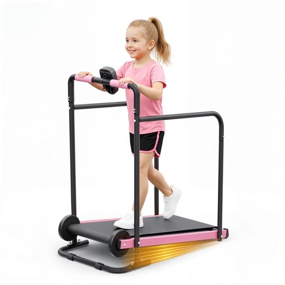 AKLUER Manual Treadmill for Kids, Fixed 10% Incline Non-Powered Walking Pad, Max 220lbs Capacity with Handrail & Display Screen, Eco-Friendly Manual Walking Running Machine for Home