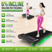 Walking Pad Brushless Treadmill with Remote Control, 6% Incline/350 Kcal, 4MPH Speed, 350Lbs Capacity, Shock Absorption,Portable Under Desk Treadmill for Home Office