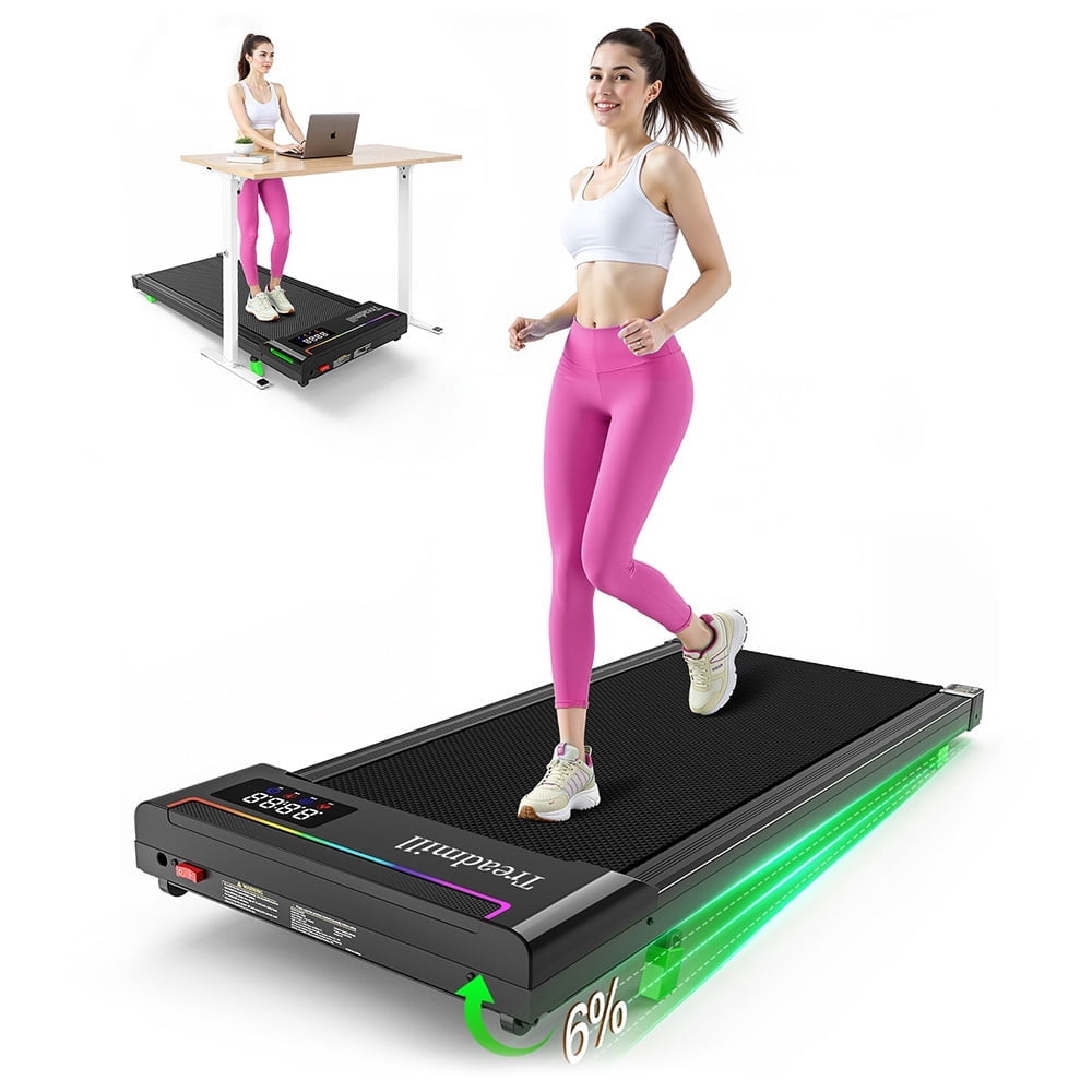 AKLUER P03-B Brushless Treadmill 6% Incline, 2.5HP Ultra-Quiet Motor, 0.6-4MPH Speed, 330lbs Capacity, LED Display & Dual Remote Control, Anti-Slip Belt, Shock Absorption, Compact Home Office Bl