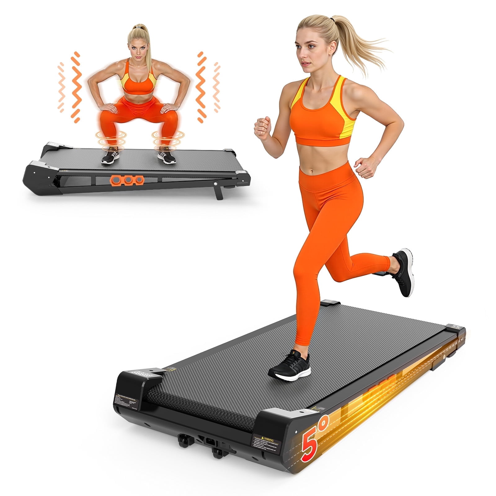 AKLUER Walking Pad Treadmill with Vibration Plate, Under Desk Treadmills with Incline, Low Noise Walking Pad for Home Small Spaces, Office, Remote Control & LED Display