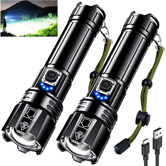 Rechargeable LED Flashlight 99000 High Lumens, Super Bright Flashlights with Zoomable & USB C 5 Light Mode IPX-7 Waterproof, Powerful Flash for Home, Hiking, Camping