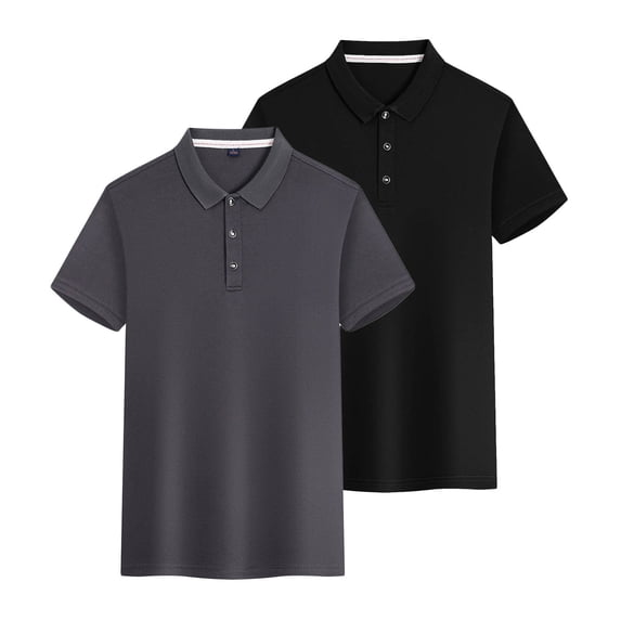 AKOEE 2 Pack Women Polos Shirts Short Sleeve Quick Dry Polo-Collared Golf Tops Moisture-Wicking Work Wear, Black/Gray L