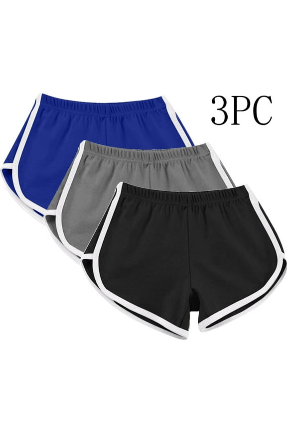 3 Pack Shorts Women Dolphin Booty Workout Pants Lounge Comfy Athletic Summer Casual Short Pant Sets (L, Black)