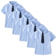 thumbnail image 1 of AKOEE 5 Pack School Uniform Boys Girls Button Down Collared Blouses with Tie Short Sleeve Dress Shirts (6 Years, Blue-5PCS), 1 of 8