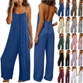 thumbnail image 1 of AKOEE Backless Jumpsuits Womens Spaghetti Strap Baggy Overalls with Pleats Boho Camisole Wide Leg Romper Pant (XL, Blue), 1 of 7