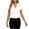 thumbnail image 1 of AKOEE Business Casual Outfits Womens Short Sleeve V Neck Shirt Pleated Elegant Dressy Tops Office Work Blouse (2XL, White), 1 of 5