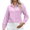 thumbnail image 1 of AKOEE Button Down Cotton Shirts Dressy Casual Long Sleeve Lapel Collared Blouses Solid Work Office Tops for Women (L, Purple), 1 of 6