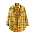 thumbnail image 1 of AKOEE Button Down Plaid Shirts for Women Lightweight Jacket Long Sleeve Collared Blouses Casual Spring Fall, Yellow M, 1 of 6