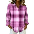 thumbnail image 1 of AKOEE Button Down Plaid Shirts for Women Regular Fit Long Sleeve Casual Lapel Collar Blouses Christmas Outfits (M, Hot Pink 01), 1 of 3