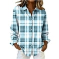 thumbnail image 1 of AKOEE Button Down Plaid Shirts for Women Regular Fit Long Sleeve Casual Lapel Collar Blouses Christmas Outfits (XL, Blue), 1 of 3