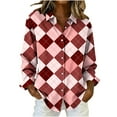 thumbnail image 1 of AKOEE Button Down Plaid Shirts for Women Regular Fit Long Sleeve Casual Lapel Collar Blouses Christmas Outfits (XL, Red 03), 1 of 3