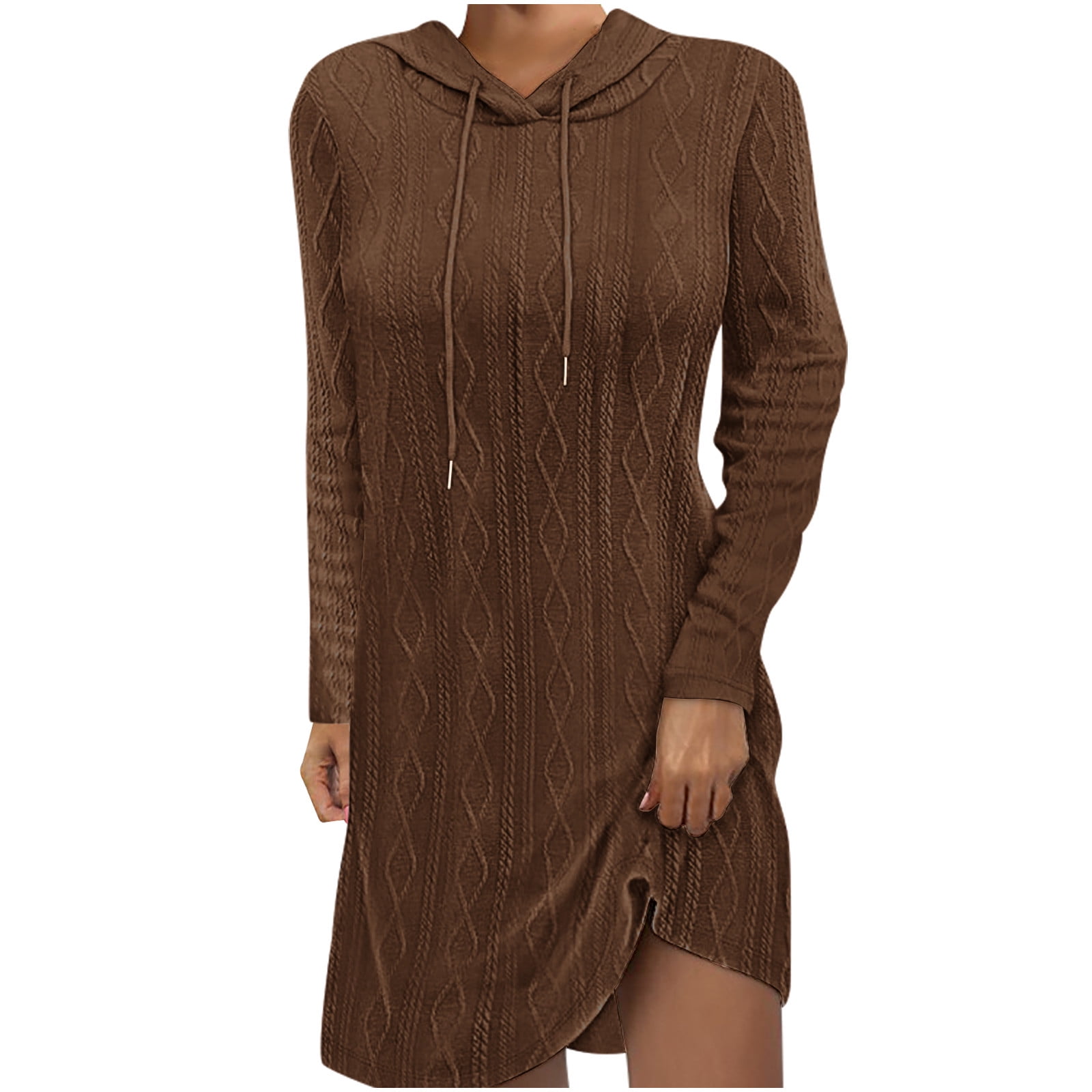 AKOEE Cable Knit Sweater Hoodie Dress Comfy Long Sleeve Drawstring  Lightweight Hooded Pullover Short Dress S-2XL (M, Gray) - Walmart.com