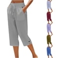 thumbnail image 1 of AKOEE Capri Pants with Pockets Button Split Hem Plus Size Drawstring Waist Summer Capris for Women Sweatpant (XL, Gray), 1 of 7