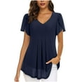 thumbnail image 1 of AKOEE Chiffon Tops Womens Petal Short Sleeve Dress Shirt V Neck Dual-Layers Mesh Flowy Tunics Tops Dressy Casual (XX-Large, Navy), 1 of 5