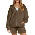 thumbnail image 1 of Cotton 2 Piece Sweatsuits Short Sets Womens Full Zip Hoodie Jacket and Shorts with Pockets Sports Outfits (XL, Brown), 1 of 7