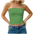 thumbnail image 1 of AKOEE Cotton Bandeau Tube Tops for Women Teens Y2k Cropped Going Out Tee Club Sleeveless Casual Base Undershirt (L, Green 01), 1 of 7