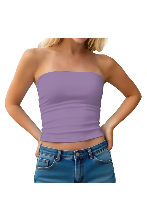 Cotton Bandeau Tube Tops for Women Teens Y2k Cropped Going Out Tee Club Sleeveless Casual Base Undershirt (S, Purple)