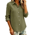 thumbnail image 1 of AKOEE Cotton Button Down Shirts for Women Long Sleeve Dressy Casual Lapel Blouses Plus Size Curved Hem Fall Tops (XS, Army Green), 1 of 6