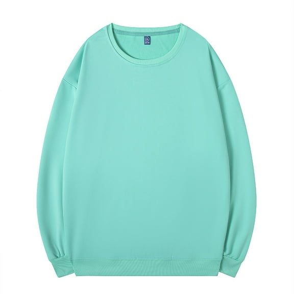 AKOEE Cotton Crewneck Sweatshirts for Men Casual Fall Winter Base Pullover Solid Color Loose Comfy Sweater Tops (L, Green)