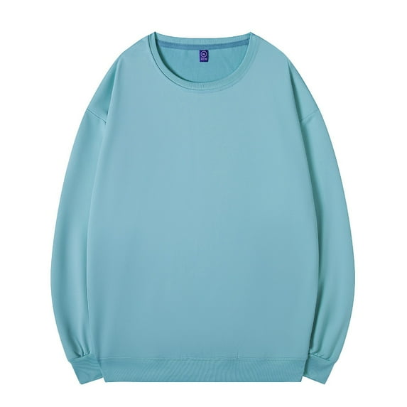 AKOEE Cotton Crewneck Sweatshirts for Men Casual Fall Winter Base Pullover Solid Color Loose Comfy Sweater Tops (L, Sky Blue)