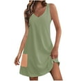 thumbnail image 1 of AKOEE Cotton Dress for Women Sleeveless Tank Top Mini Short Dress with Pocket V Neck Casual Summer Beach Dress (2XL, Green), 1 of 5