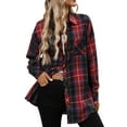 thumbnail image 1 of AKOEE Cotton Flannel Shackets Womens Button Down Plaid Shirt Jacket with Chest Pocket Casual Long Sleeve Blouses (L, Red 01), 1 of 8