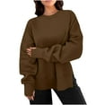 thumbnail image 1 of AKOEE Cotton Fleece Pullover Womens Split Hem Oversized Sweatshirt Long Sleeve Drop Shoulder Crewneck Trendy Tops (S, Coffee 01), 1 of 7