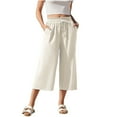 thumbnail image 1 of AKOEE Cotton Linen Capris for Women with Pockets Drawstring Elastic Waist Wide Leg Beach Lounge Capri Pants (XL, White), 1 of 8