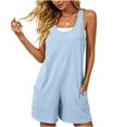 thumbnail image 1 of AKOEE Cotton Linen Rompers for Women Shorts with Pockets Sleeveless Loose Casual Summer Tank Short Jumpsuits (S, Light Blue), 1 of 7