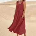 thumbnail image 1 of AKOEE Cotton Linen Tank Dress for Women with Pockets Scoop Neck Fashion Plus Size Summer Casual Midi/Long Dress (5X-Large, Red-Long), 1 of 6