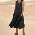 thumbnail image 1 of AKOEE Cotton Linen Tank Dress for Women with Pockets Scoop Neck Fashion Plus Size Summer Casual Midi/Long Dress (X-Large, Black), 1 of 6