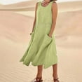 thumbnail image 1 of AKOEE Cotton Linen Tank Dress for Women with Pockets Scoop Neck Fashion Plus Size Summer Casual Midi/Long Dress (X-Large, Green), 1 of 6