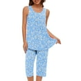 thumbnail image 1 of AKOEE Cotton Pajamas Loungewear Women 2 Piece Solid/Floral Print Sleeveless Pleated Tank Top with Knee Length Short Pants Sets (XX-Large, Light Blue 03), 1 of 7