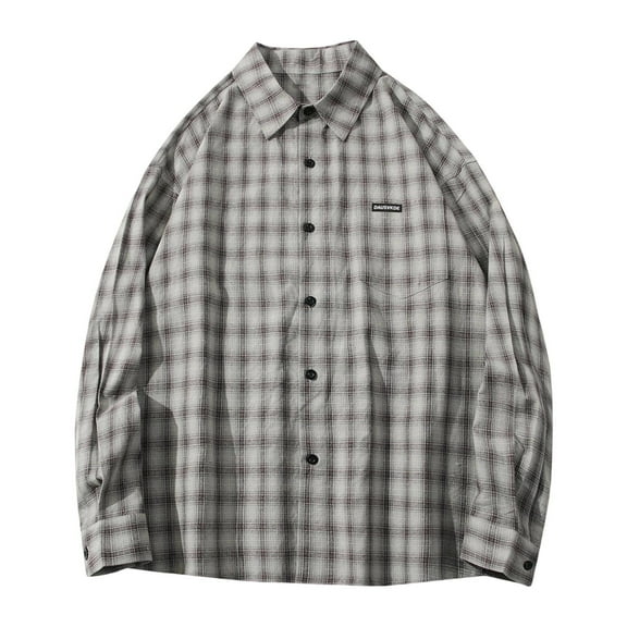 AKOEE Cotton Plaid Shirts Mens Long Sleeve Button Down Flannel Shirt Jackets Casual Fall Spring Clothes for Teens (L, Gray)