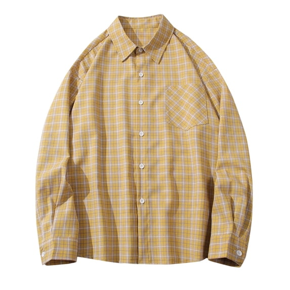 AKOEE Cotton Plaid Shirts Mens Long Sleeve Button Down Flannel Shirt Jackets Casual Fall Spring Clothes for Teens (M, Yellow 01)