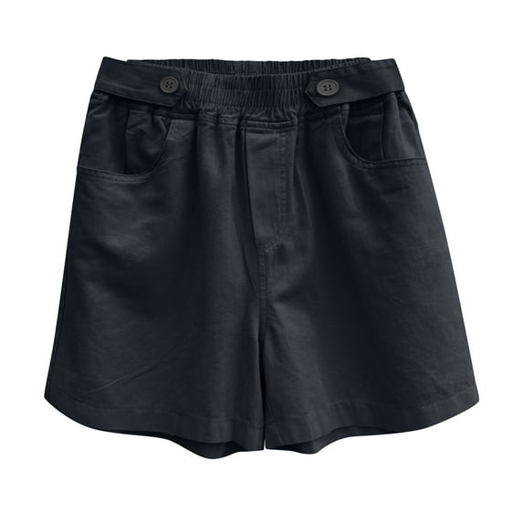 AKOEE Cotton Summer Shorts Womens Elastic Waist Wide Leg Casual Short Pants with Pockets Solid Color Dressy Shorts (L, Pink)