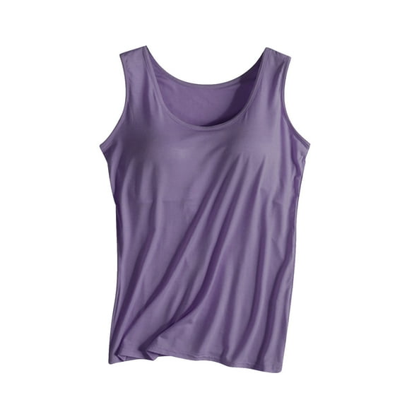 AKOEE Cotton Summer Tank Tops for Women with Shelf Bra Sleeveless Soft Modal Breathable Comfort Padded Tanks (X-Large, Purple)