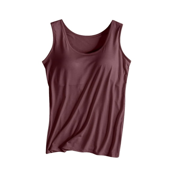 AKOEE Cotton Summer Tank Tops for Women with Shelf Bra Sleeveless Soft Modal Breathable Comfort Padded Tanks (XX-Large, Wine)