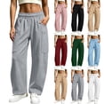 thumbnail image 1 of AKOEE Cotton Sweatpants for Women with Pockets Elastic Waist Comfy Winter Fall Sports Casual Wide Leg Pants (XL, Gray), 1 of 7