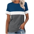 thumbnail image 1 of AKOEE Cotton T-Shirts Womens Color Block Crew Neck Tee Shirt Loose Fit Short Sleeve Summer Casual Tunic Tops (3XL, Navy), 1 of 7